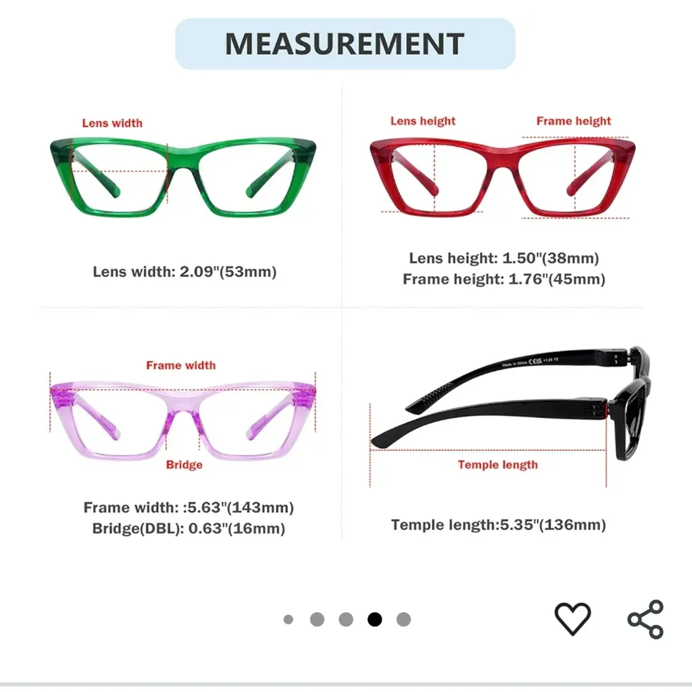 New Eyekepper Metalless Cat Eye Reading Glasses w/Screwless Spring Hinges. +2.00